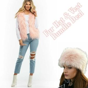 Pink Fur Russian Hat & Matching Fur Vest